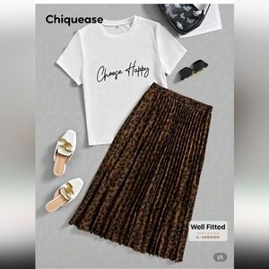 SHEIN Leopard Print Pleated Midi Skirt